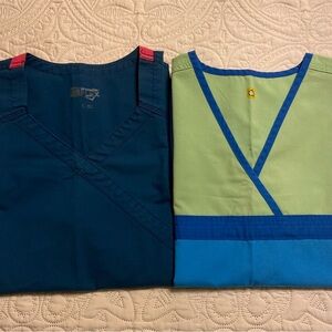 WonderWink Teal and Lime V-Neck Scrub Top Bundle Sz Small